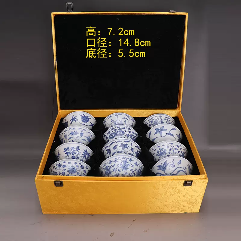 【美品】古中国　大碗 大明成化青花十二宫碗大英博物馆复制古玩老物件收藏官