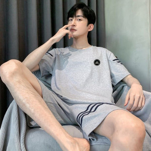 
100% pure cotton pajamas for men in summer short-sleeved summer can wear casual loose thin cotton home clothing set