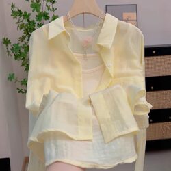 French-Style Polo Collar Pleated Design Shirt for Women 2025 Summer Casual Style Shirt + Suspender Two-Piece Set