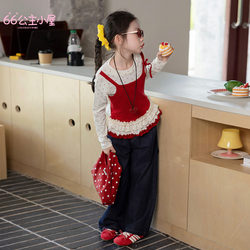 66 Princess Girls' Long Sleeve T-Shirt 2026 New Spring and Autumn Collection Children's Fake Two-Piece Sweet and Stylish Girls' Top Trendy