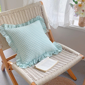 Creamy small grid~Original cotton A-class double-layer yarn pillow sofa bedroom cushion core can be detached and washed