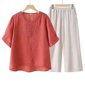 
300*0.5kg large size high-end casual shirt women's embroidered short-sleeved T-shirt women's summer middle-aged fashion mom top
