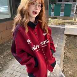 American Style Sweatshirt for Women 2025 New Trendy Brand Stand-Up Collar Baseball Jacket Thin Zip-Up Cardigan Loose Casual Top