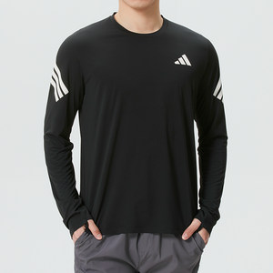 
~Adidas long-sleeved T-shirt men's 2026 new spring running fitness quick-drying breathable round neck long-sleeved sportswear
