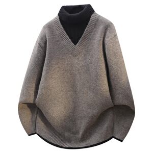 
Turtleneck fake two-piece sweater for men in winter loose warm thickened sweater winter clothing for men with knitted bottoming shirt