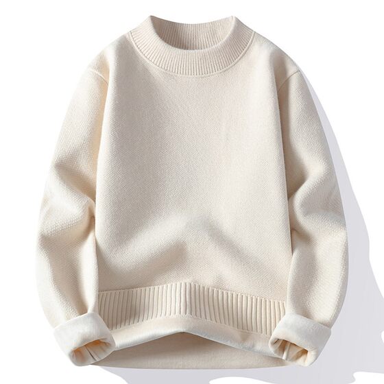 
One-piece velvet half turtleneck solid color sweater for men plus velvet thickened sweatshirt winter warm men's wear knitted bottoming shirt