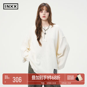 
INXX simple solid color pullover sweatshirt for men, creative distressed cut loose basic tops for women, trendy brand