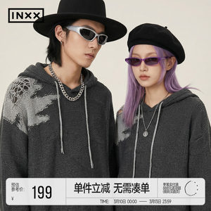 
INXX star's same style trendy brand contrasting color splicing hooded sweater with tassel design pullover sweater for men and women