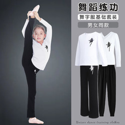 Children's Dance Clothing, Girls' Split Suit, Gymnastics Suit, Chinese Dance Practice Suit, White Long-Sleeved Dance Short-Sleeved Top