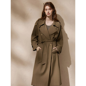 
Maojiang Purple Lyocell linen silhouette windbreaker waist-cinching and elegant mid-length coat