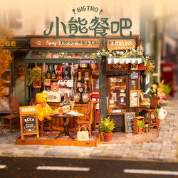 Ruotai Ruolai Little Bear Dining Bar DIY Miniature House Handmade Assembly Mini House Micro Scene Building Blocks New Year Gift for Women