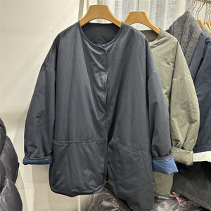 
European Station European Products 2025 New Round Neck White Goose Down Windbreaker Jacket Women's Loose and Versatile Slim Mid-Length Style