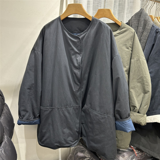 
European Station European Products 2025 New Round Neck White Goose Down Windbreaker Jacket Women's Loose and Versatile Slim Mid-Length Style