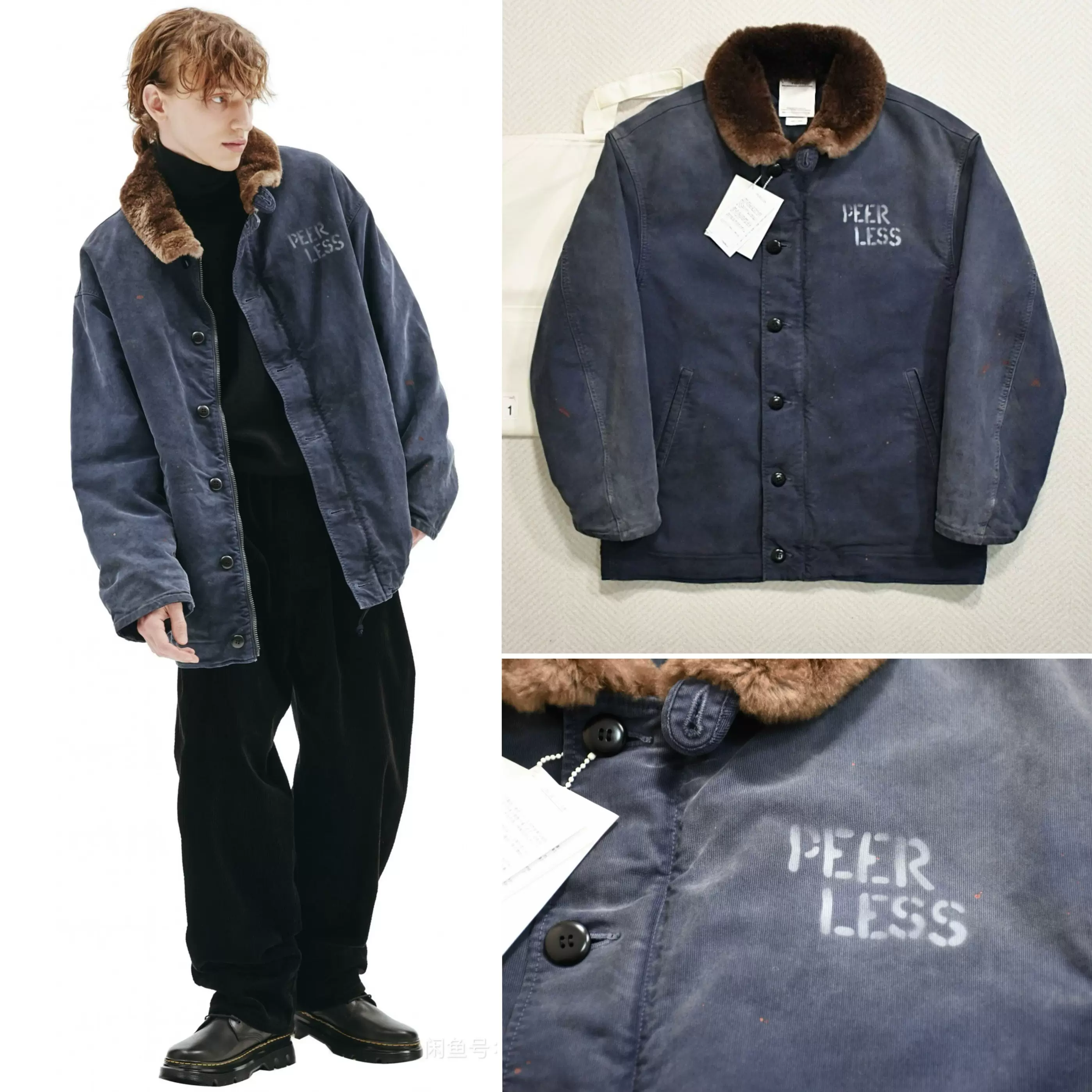 4T4576/未使用品 visvim 19ss IRIS LINER VEST NAVY ライナーベスト 3 Visvim 19ss Iris Liner JKT 条纹夹克内胆外套双面穿二手