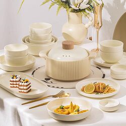 Single dish set for home use cream style instant noodle bowl ceramic tableware set complete set for home use 2023 new style