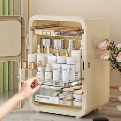 Cosmetic Storage Box, Desktop High-End Dust-Proof Box with Mirror, Large Capacity Lipstick, Powder Puff, Skin Care Product Storage Rack