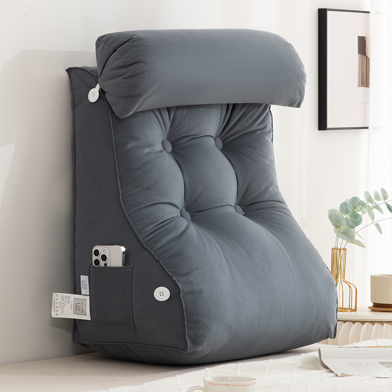 取り外し可能な腰部サポートクッション 読書枕 快適 ソフト オフィスチェア用 ヘッドレスト付き背もたれ すべてのシーズン 三角ヘッドボード読書枕、大型ウェッジクッション、取り外し可能な