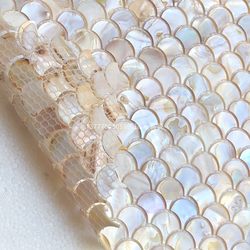 Fish Scale Fan-Shaped Natural Shell Mosaic Tile Wall Stickers for Bathroom, Entrance, Living Room, Tv Background Wall Decoration