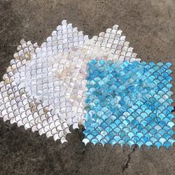 Blue Fish Scale Fan-Shaped Dyed Shell Mosaic Tiles Bathroom Entrance Living Room Background Wall Decorative Wall Stickers