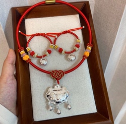 Baby Silver Bracelet 999 Pure Silver Longevity Lock Children's Silver Lock Set Gift Practical for Kids Baby Full Moon Gift