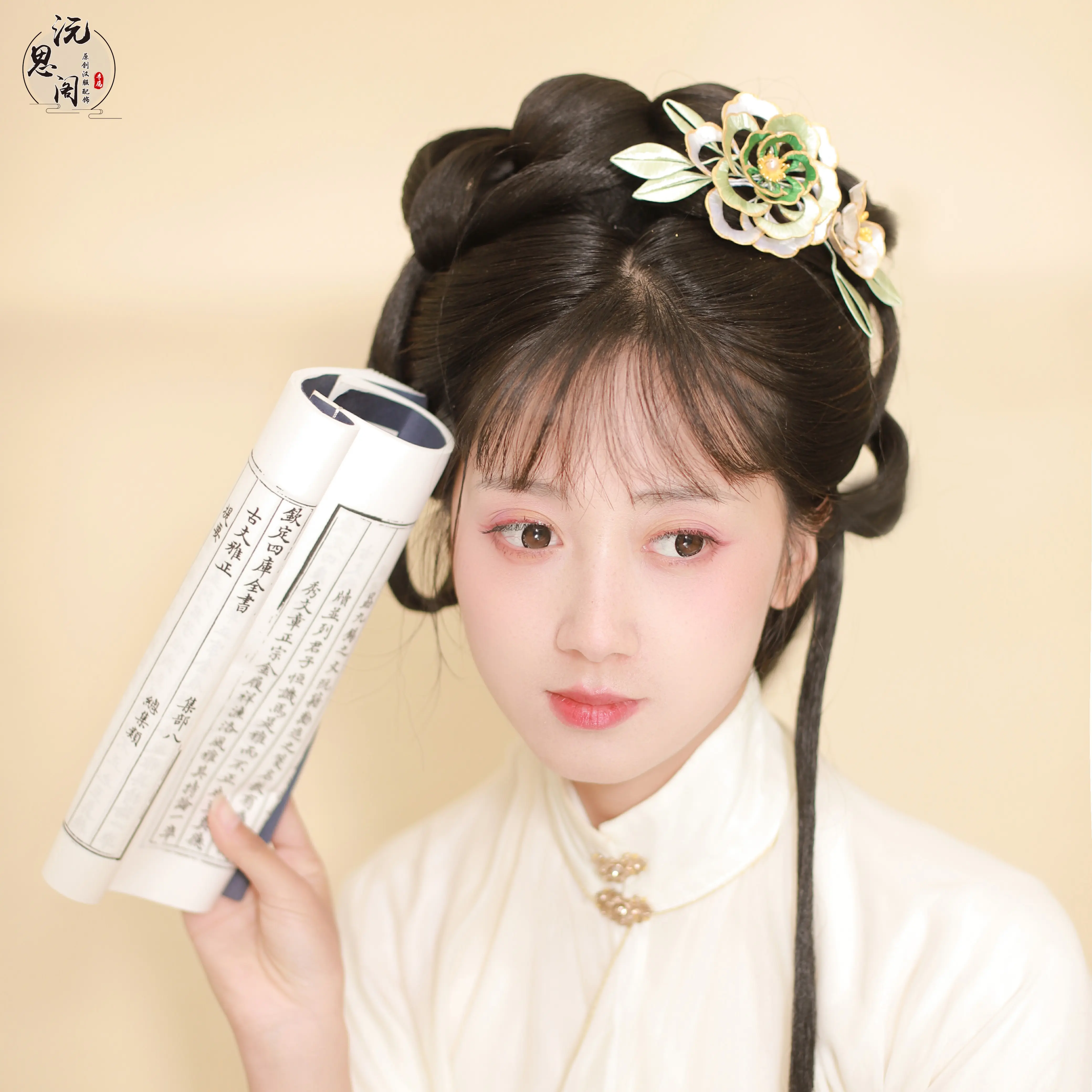 沅思阁汉服头饰手工缠花牡丹花山茶花渐变缠花发梳百搭明制缠花