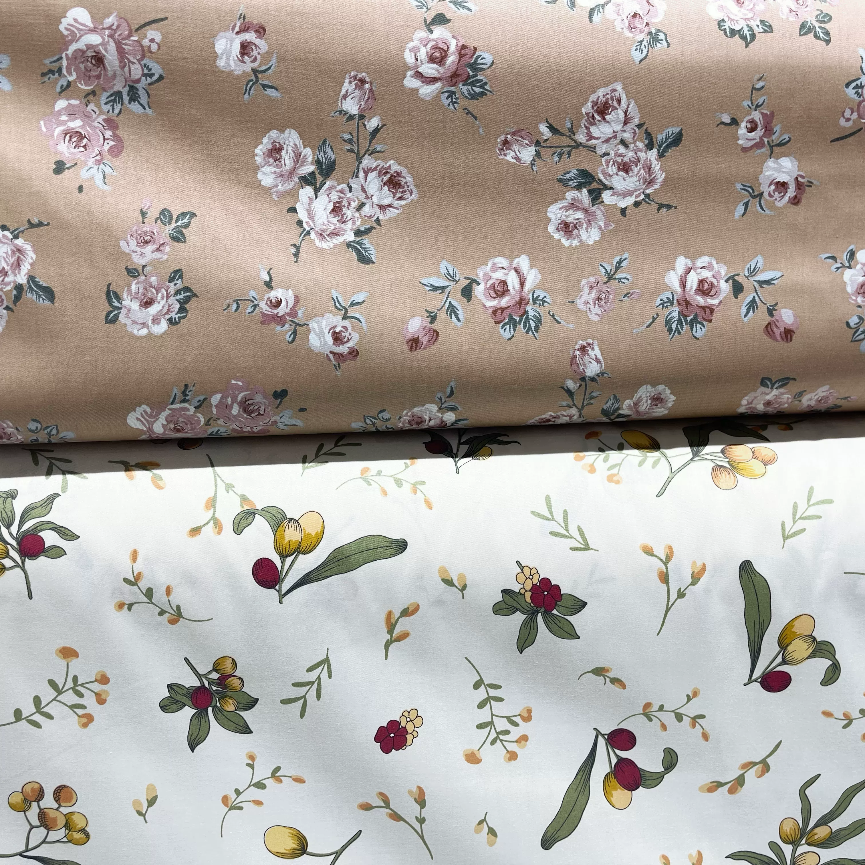 1 6米寬幅玫瑰花杏子花純棉斜紋印花布料牀品手工