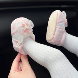 Spring and Autumn Newborn Baby Shoes for Girls, Princess Shoes for 0-1 Year Olds, Non-Slip Soft Sole, 3-6 Months Walking Shoes, Breathable and Non-Falling