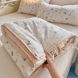 Class a Pure Cotton Double-Layer Gauze Summer Quilt, All-Cotton Maternal and Infant Grade Air-Conditioning Quilt, Machine Washable Thin Quilt Core, Children's Single Quilt 1