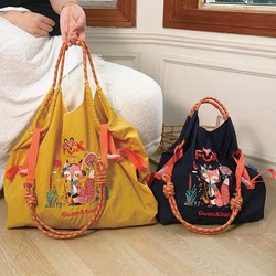 New Nylon Embroidered Bag, Fashionable, Casual, Eco-Friendly, Versatile, Niche, Large Capacity, Single Shoulder, Foldable Storage Shopping Bag