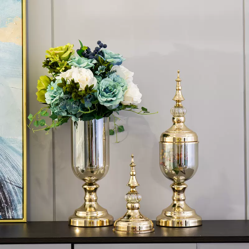 欧式家居装饰品餐桌客厅玻璃花瓶花艺摆件仿真花样板间电视柜