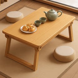 Solid Wood Bay Window Small Table, Foldable Tatami Small Coffee Table for Home Use, Window Sill Kang Table, Low Table for Eating in Bed, Study Table