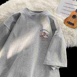 Overseas Orders~ Foreign Trade Export Clearance Trendy Brand Hong Kong Style Pure Cotton Short-Sleeved T-Shirts for Men and Women, Summer Large Size Loose Tops