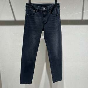 
European high-end autumn men's jeans, slim feet, trendy and fashionable black and gray elastic slim casual trousers