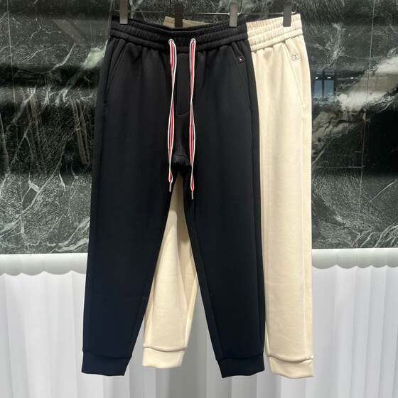 
European high-end autumn men's casual pants, small feet slim, modal trendy brand solid color ties sports trousers, wardrobe pants