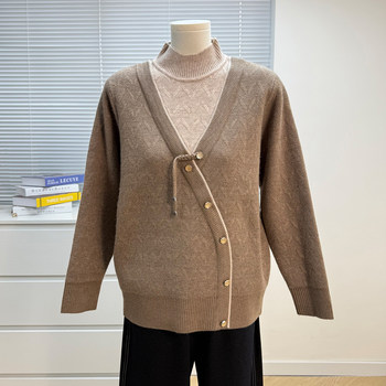 
New Chinese style mother's clothing plus velvet sweater for middle-aged and elderly women in winter fashion thickened fake two-piece top one-piece velvet bottoming shirt