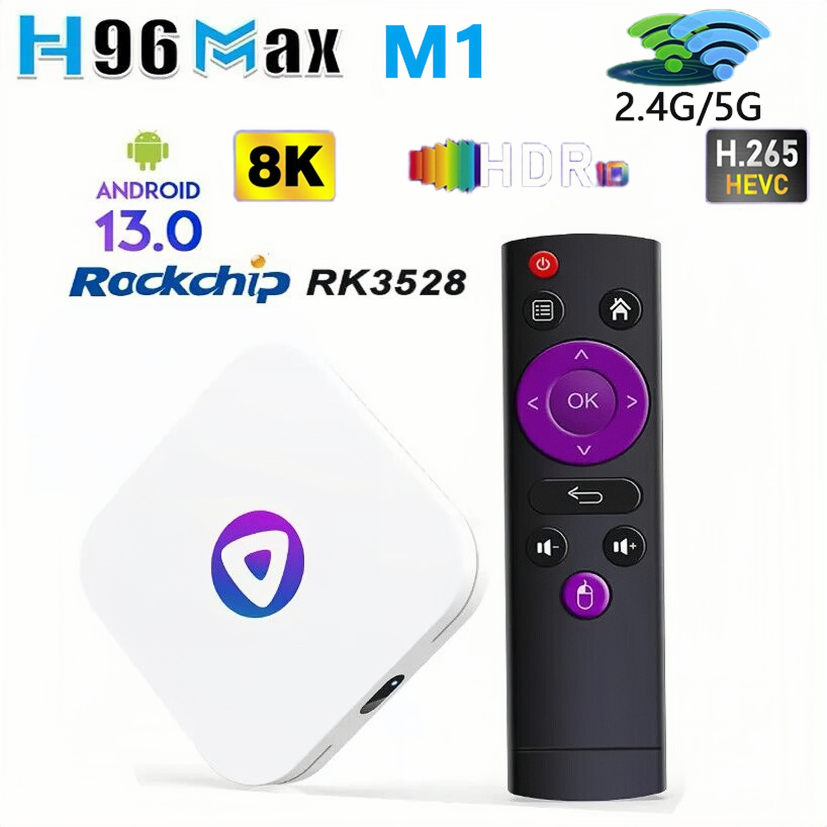H96MAXM1 ⺻ ȵ̵ 13.0 Ʈ TV 4K Ʈũ HD ÷̾ RK3528WIFI ȭ ĳ-