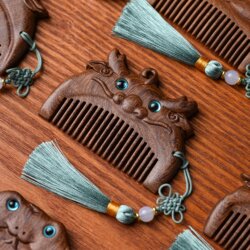 Black Gold Sandalwood First Birthday Gift Twelve Zodiac Wooden Comb Portable Small and Cute Children's Baby Hair Comb