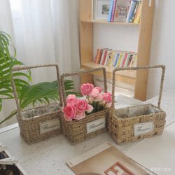 Straw Woven Flower Pots, Succulent Plants, Creative Handmade Woven Flower Arrangements, Hand-Held Flower Baskets, Rattan and Wicker Flower Shop Supplies, Succulent Plants, Nordic Style