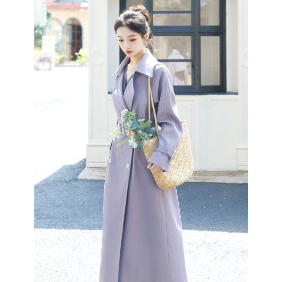 
Hualing Autumn and Winter Original Embroidery French Gentle Taro Purple High-Quality Lady's Long Windbreaker Jacket