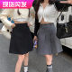 Large size high-waisted gray skirt for women in spring and summer design pleated skirt mid-skirt college style retro slim A-line skirt