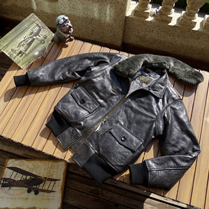 
G1 Shadow Navy Submarine Officer White Tea Heart Cowhide Disassembled Wool Collar Cotton Warm Genuine Leather Jacket for Men and Women