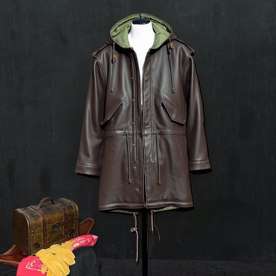 
Year-end welfare flash sale [M51 fishtail windbreaker] thick New Zealand sheepskin mid-length hooded genuine leather jacket for men and women