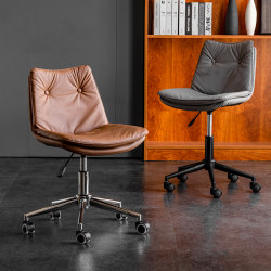 Nordic Computer Chair, Genuine Leather, Light Luxury, Adjustable Height, Study Writing Chair, Small Swivel Chair, Comfortable for Long Sitting at Home