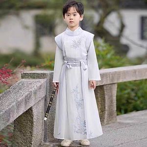 
Boys' Hanfu Spring and Autumn Tang Suit Tang Dynasty Li Bai costume round collar robe children's costume scholar poet ancient poetry performance costume