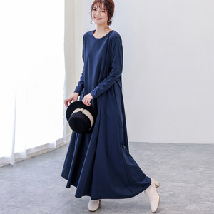 
Autumn and winter Korean style women's over-the-knee dress with large skirt, long-sleeved long skirt with inner bottoming skirt, large size long maternity skirt