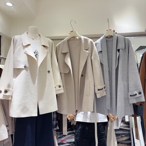 
New autumn and winter commuter one-button lace-up loose lapel long-sleeved double-sided cashmere mid-length coat for women