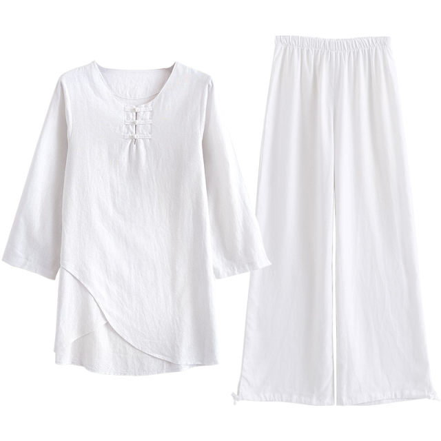 Kangya Ya Yoga clothing set female loose cotton cotton hemps white linen yoga cloth