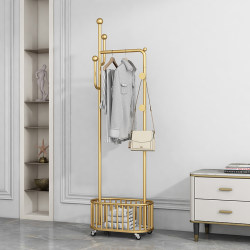 Wheeled Mobile Clothes Rack, Floor-Standing Bedroom Storage Rack, Modern Simple Multi-Functional Household New Chinese Style Coat Rack
