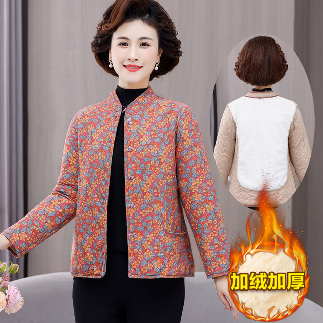 Warm cotton coats for middle-aged and elderly mothers, thickened small cotton-padded jackets, camel velvet cotton-padded clothes, elderly coats, winter coats, plus velvet home liner