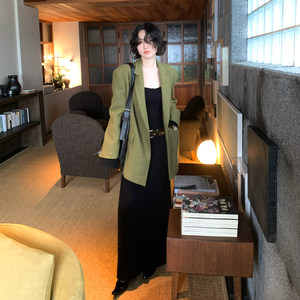 
[Double 11] Jiuwu Homemade [Moss Mark Old Chapter] Hong Kong Style Retro Autumn and Winter Wool Blended Wool Blazer